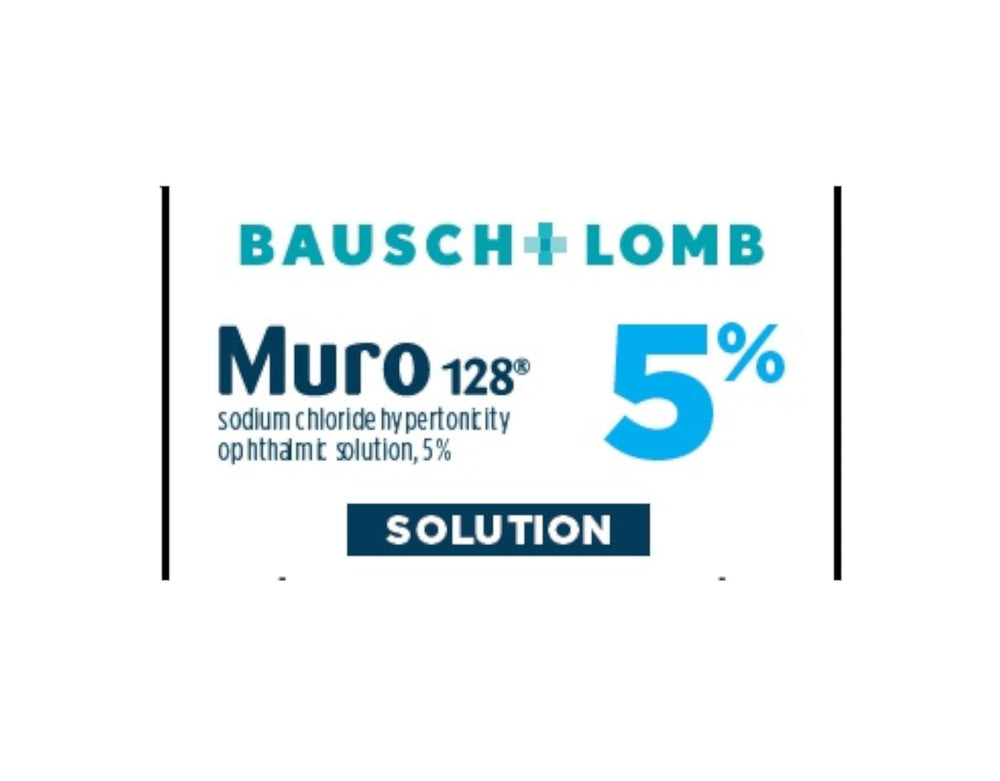 Close-up of sterile packaging for Muro 128 5% solution.