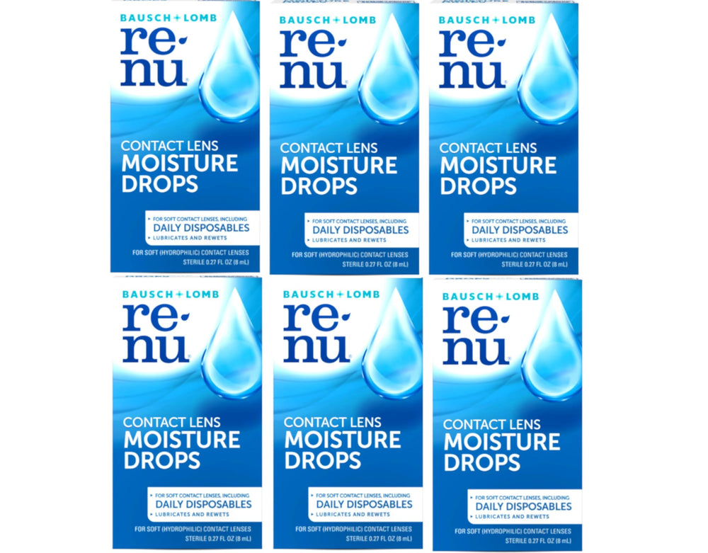 Bausch + Lomb Renu moisture drops bottle for daily lens comfort.