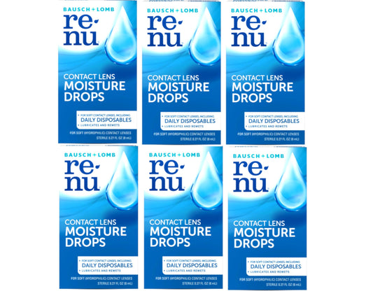 Bausch + Lomb Renu moisture drops bottle for daily lens comfort.