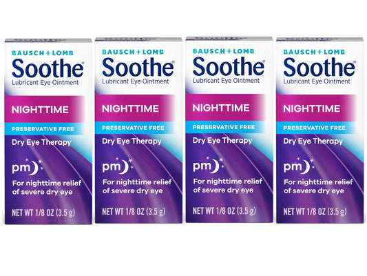 Bausch + Lomb Soothe eye ointment tube delivers overnight moisture relief.