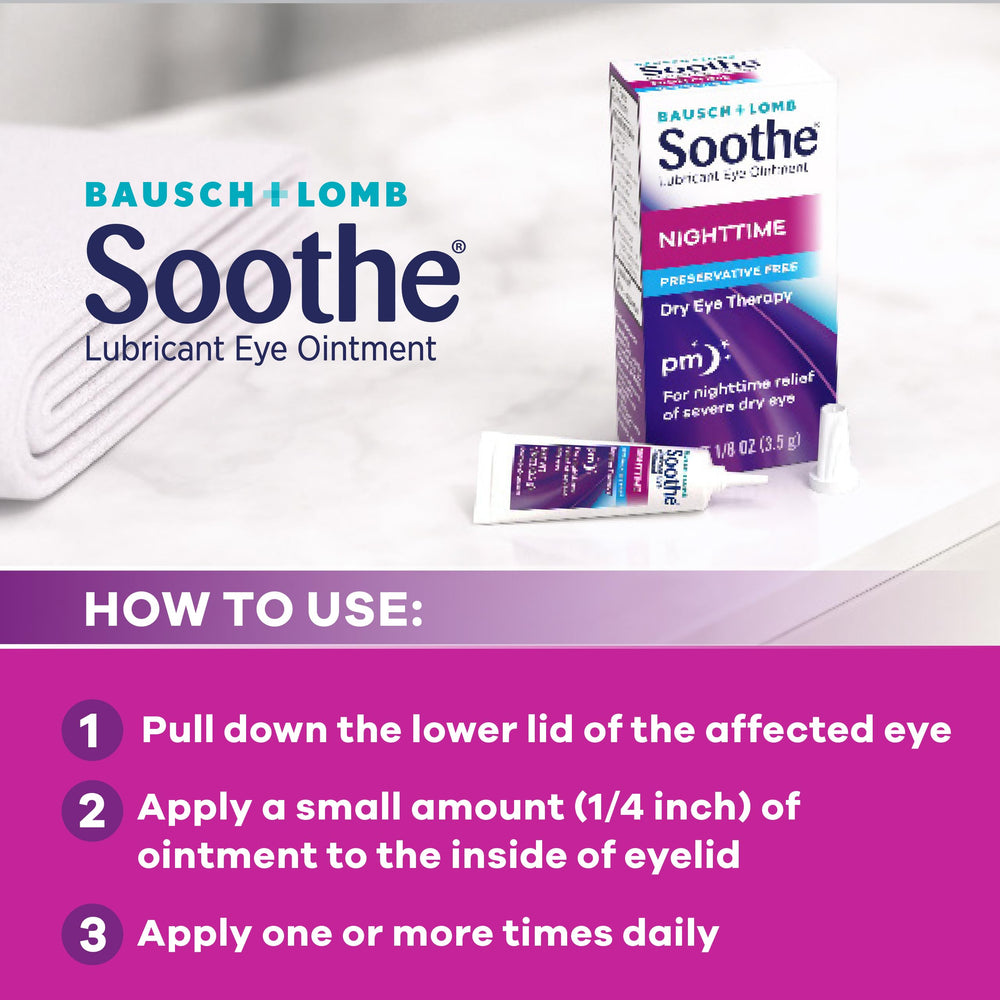 Bausch + Lomb Soothe night-time application on eyelid scene for comfortable night use
