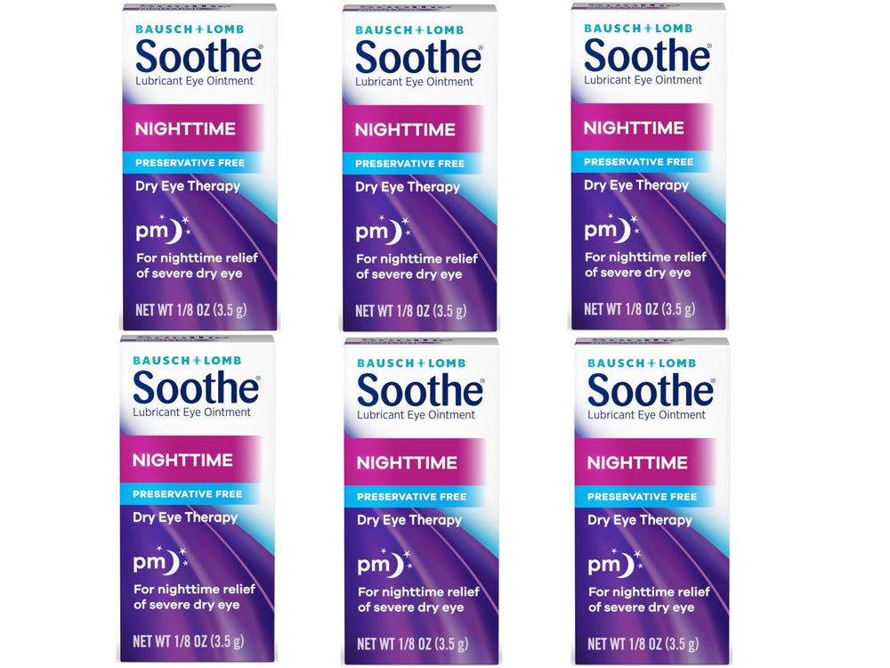 Bausch + Lomb Soothe Night Time box and tube image illustrating overnight moisture protection