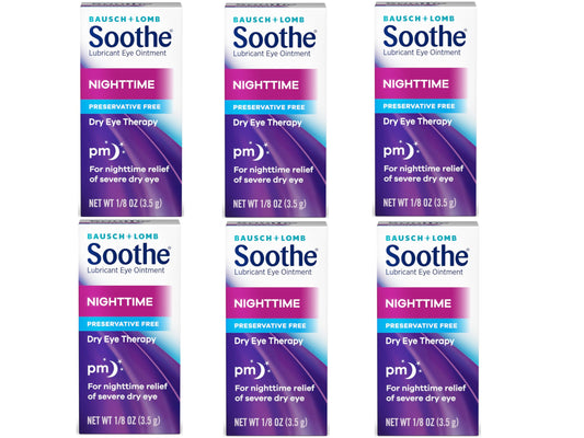 Bausch + Lomb Soothe Night Time box and tube image illustrating overnight moisture protection