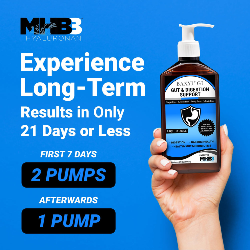 Two Baxyl bottles with dosage lines to convey daily use flexibility.