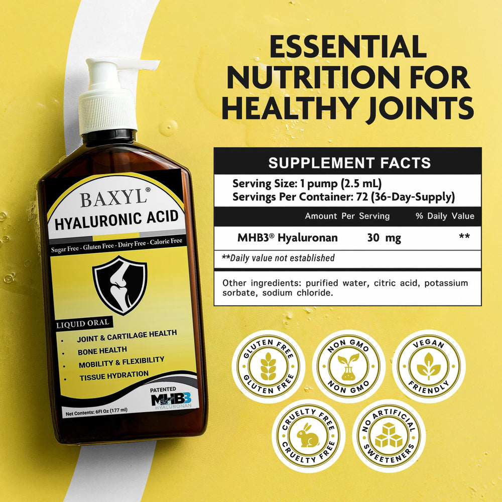 BAXYL label close-up highlights bioidentical hyaluronic acid benefits