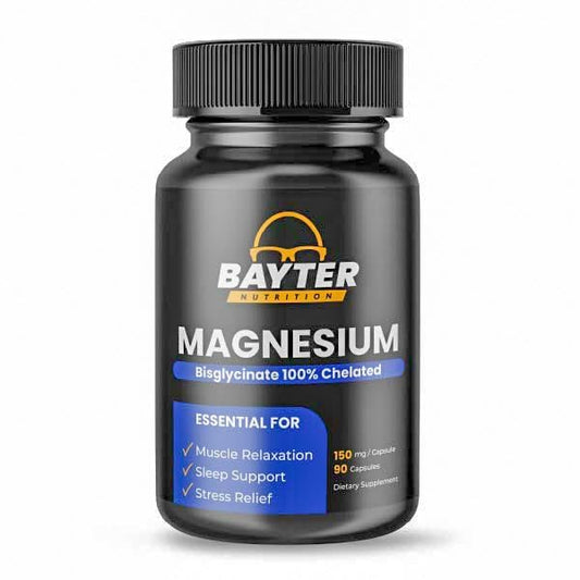Bayter Nutrition Magnesium Bisglycinate bottle with high-absorption formula for restful sleep