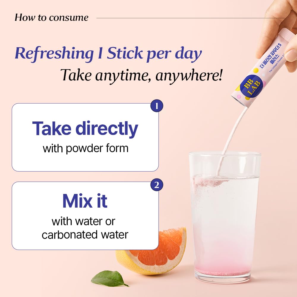 BB LAB Collagen S Plus dissolving in water image shows easy mixing option