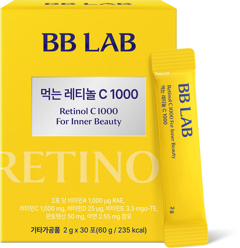BB LAB Retinol C 1000 powder bottle promotes skin renewal and glow.