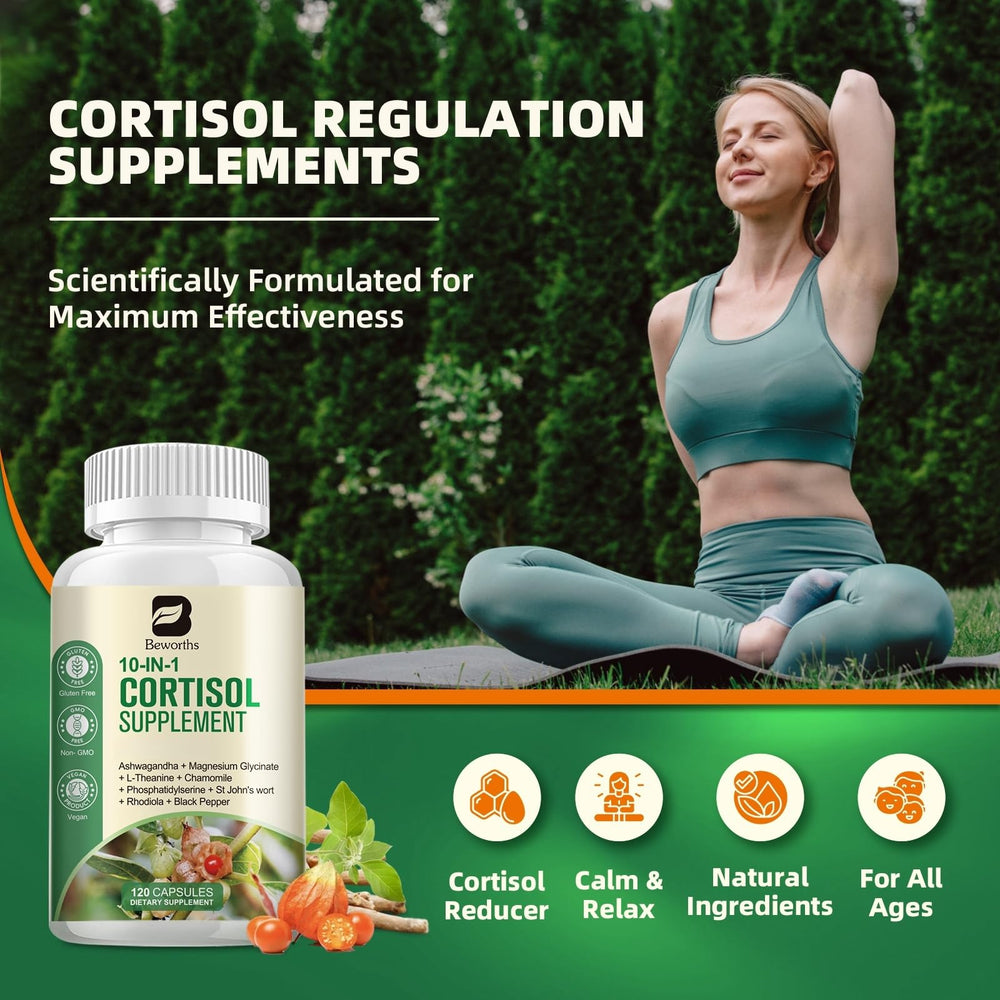 B BEWORTHS Cortisol Manager capsules on display show day-to-night support