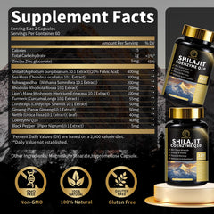 BBEEAAUU Shilajit capsules energy bottle closeup highlighting endurance.