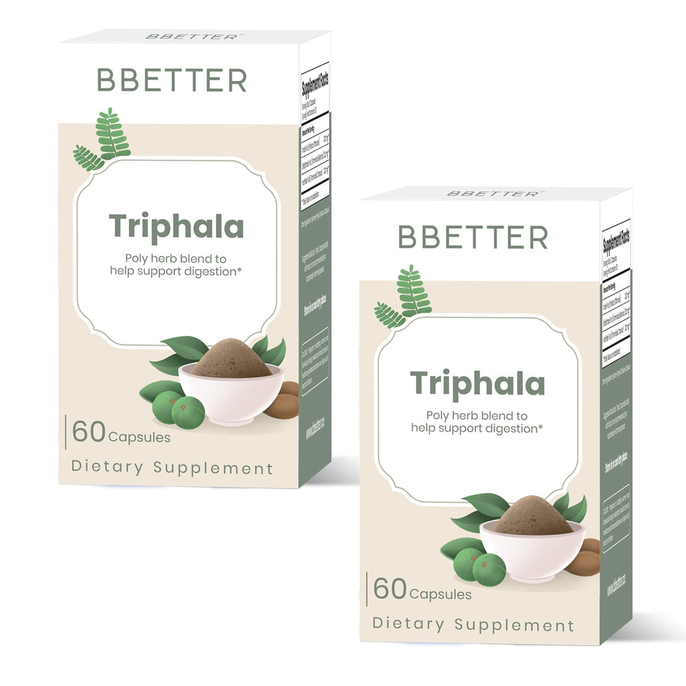 BBETTER Triphala bottle front shows the herbal supplement for daily digestive support.