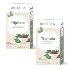 BBETTER Triphala bottle front shows the herbal supplement for daily digestive support.