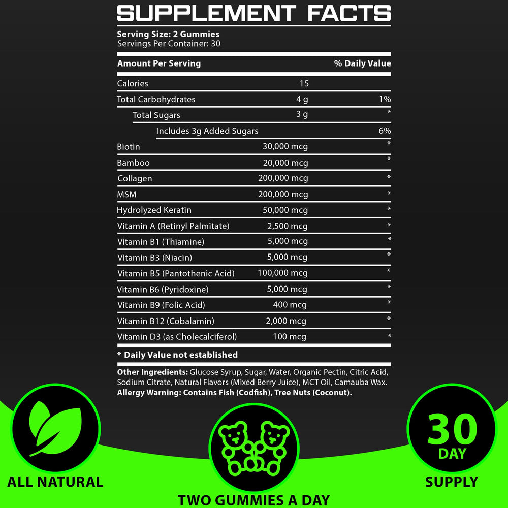 BBS Best Beard Stuff bottle back label showing nutrition information for daily use.