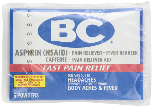 BC Aspirin fast pain relief powder pack ready for quick headache and body ache relief