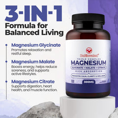 BeElevated Triple Magnesium ingredients panel showing glycinate, citrate, and malate blends