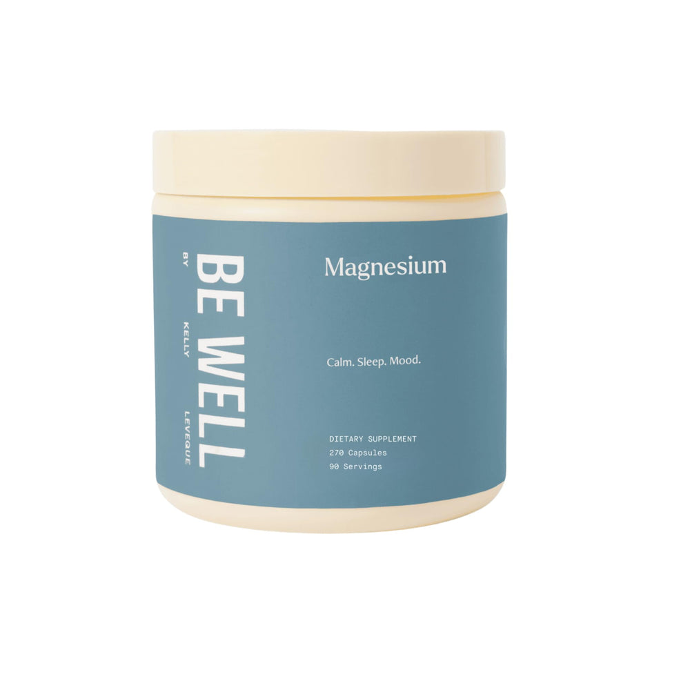 Be Well by Kelly Magnesium with GABA and L-Theanine bottle for evening relaxation.