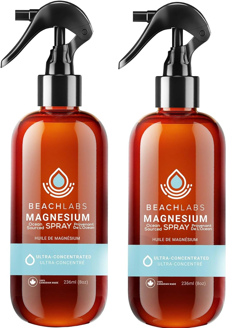 Beach Labs Magnesium Spray bottle front showing branding and compact design for travel