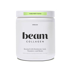 Beam Collagen Powder for Women bottle with scoop and label for daily use