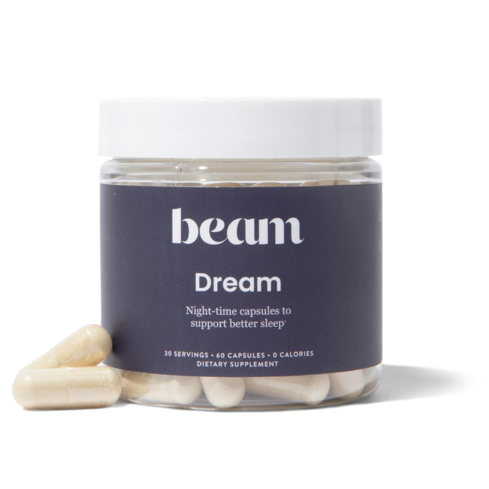 Beam Dream bottle on nightstand promotes calm for restful sleep