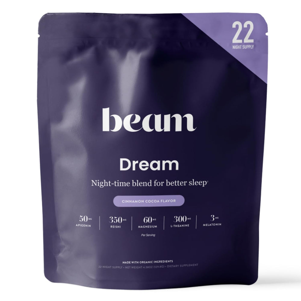 Beam Dream Sleep Powder tub with label for a calming bedtime ritual.