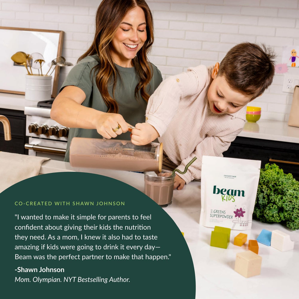Beam Kids Multivitamin Powder chocolate drink shown as a tasty daily option.
