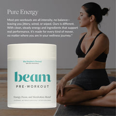 Beam Pre Workout Powder for women and men emphasizes balanced energy and focus during training