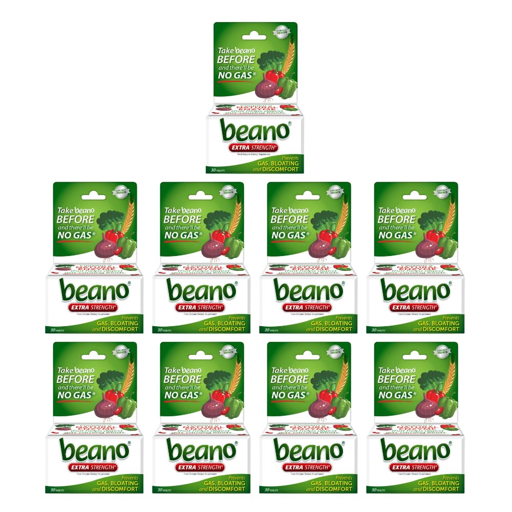 Beano Extra Strength bottle closeup highlighting gas relief packaging