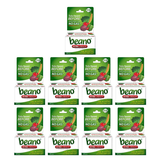 Beano Extra Strength bottle closeup highlighting gas relief packaging