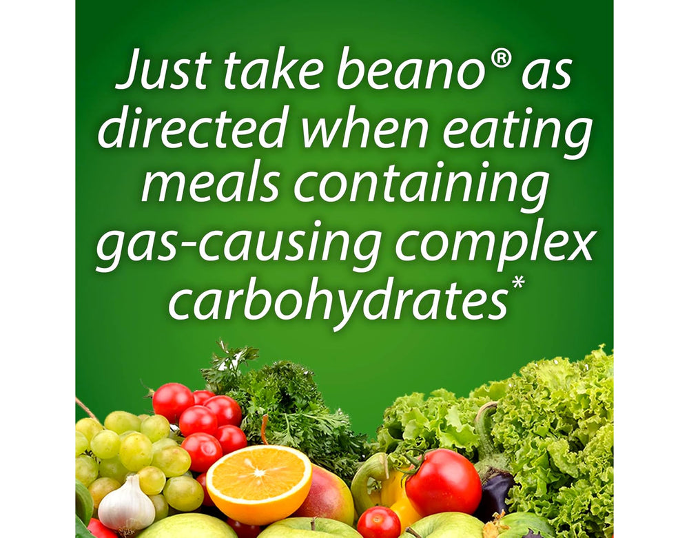 Beano bottle pour depiction showing convenient serving for meals.