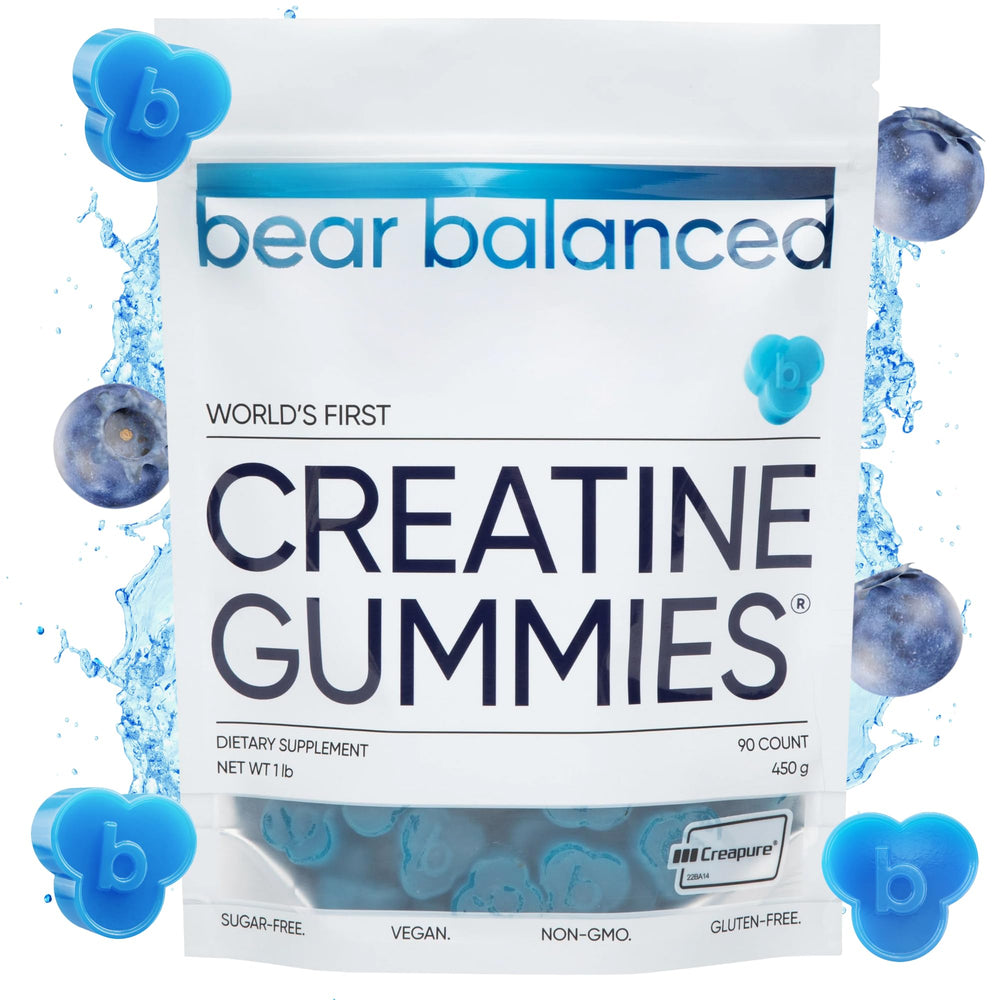 Bear Balanced Creatine Gummies bottle highlighting brand and convenient daily use.