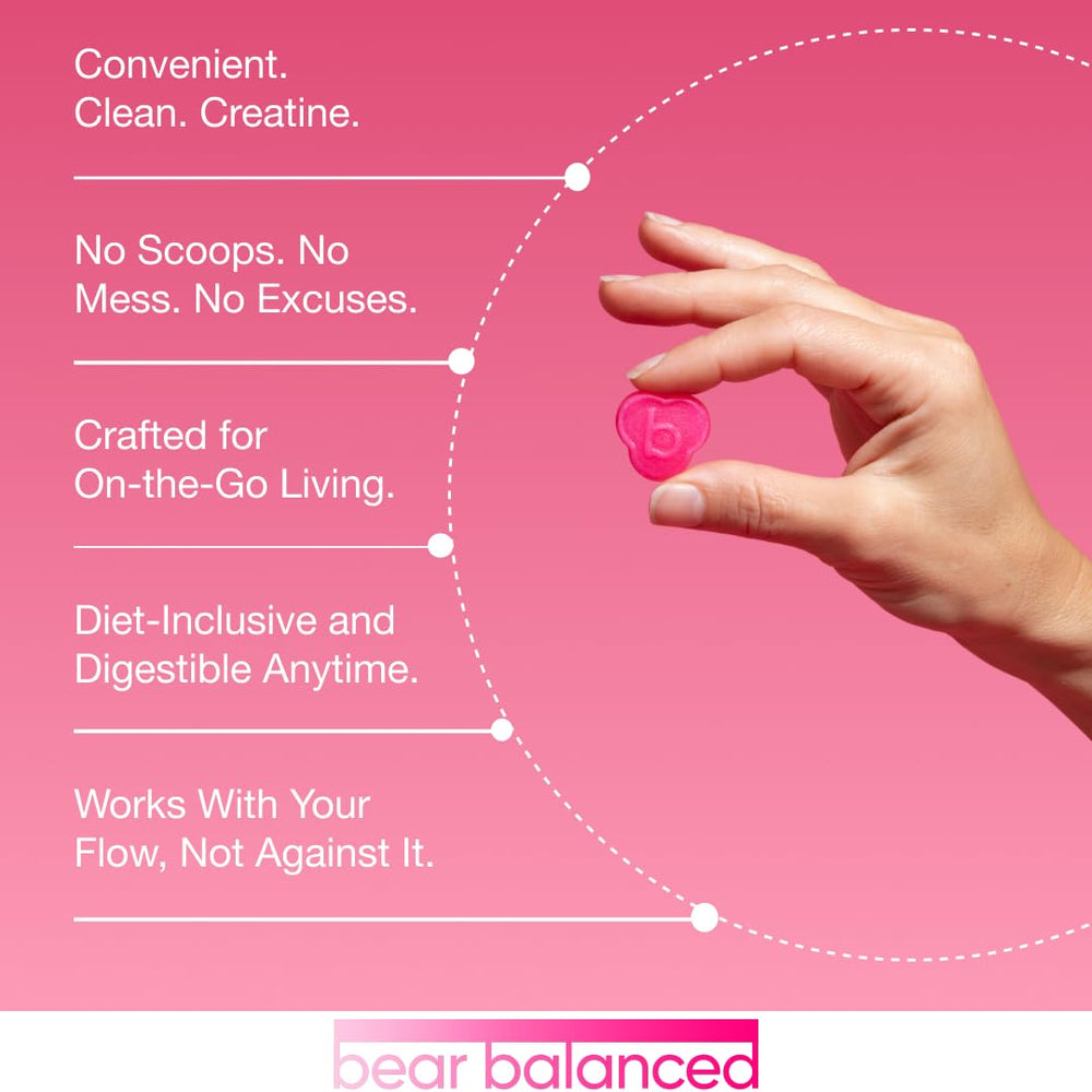 Bear Balanced Creatine Gummies on a clean surface highlighting sugar-free formula.