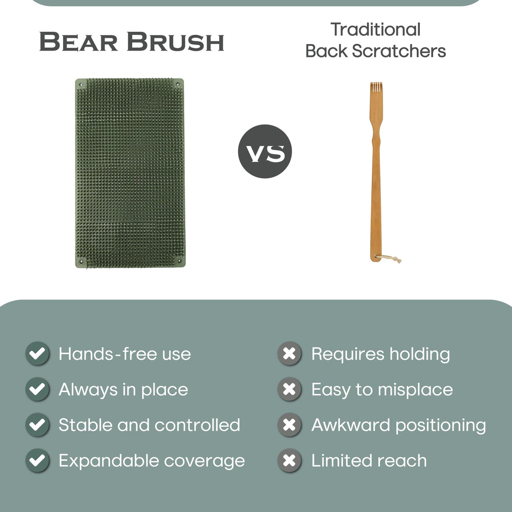 Bear Brush backscratcher mounted near a doorway for easy daily reach.