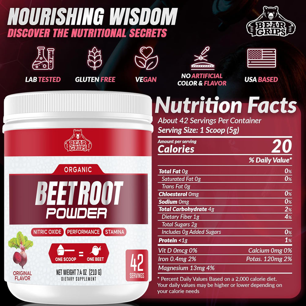 Bear Grips Beet Root Powder jar with scoop for easy daily measurements
