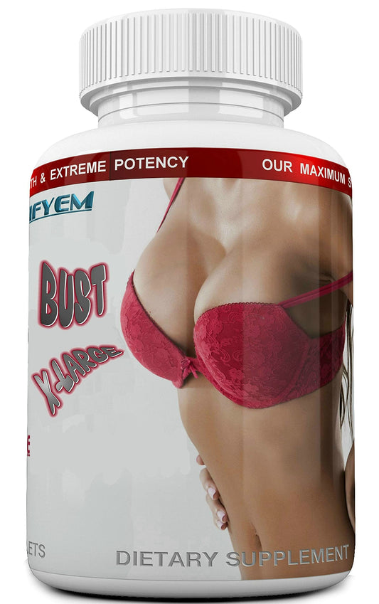 BEAUTIFYEM Bust XL bottle close-up showing label and pills for natural bust support