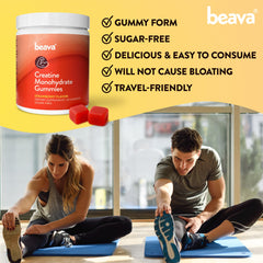Beava Creatine Monohydrate Gummies in gym setting for workout recovery.
