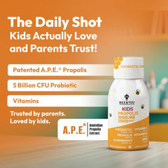 Bee and You Kids Propolis Shot bottle portrait ready for on-the-go dosing.