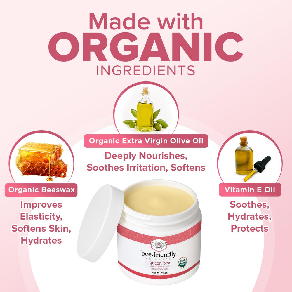 BeeFriendly ingredients panel listing water, olive oil, beeswax and vitamin E.