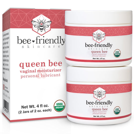 BeeFriendly Organic Vaginal Moisturizer jar closeup for rich hydration and fragrance free care