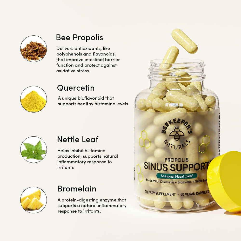 Beekeeper's Naturals bottle pouring capsules for easy daily routine.