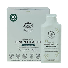 Beekeeper's Naturals brain health liposomal packets for faster nutrient absorption and focus support.
