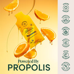 Beekeeper's Naturals Kid's Immune liposomal vitamin C sachets ready to squeeze into drinks.