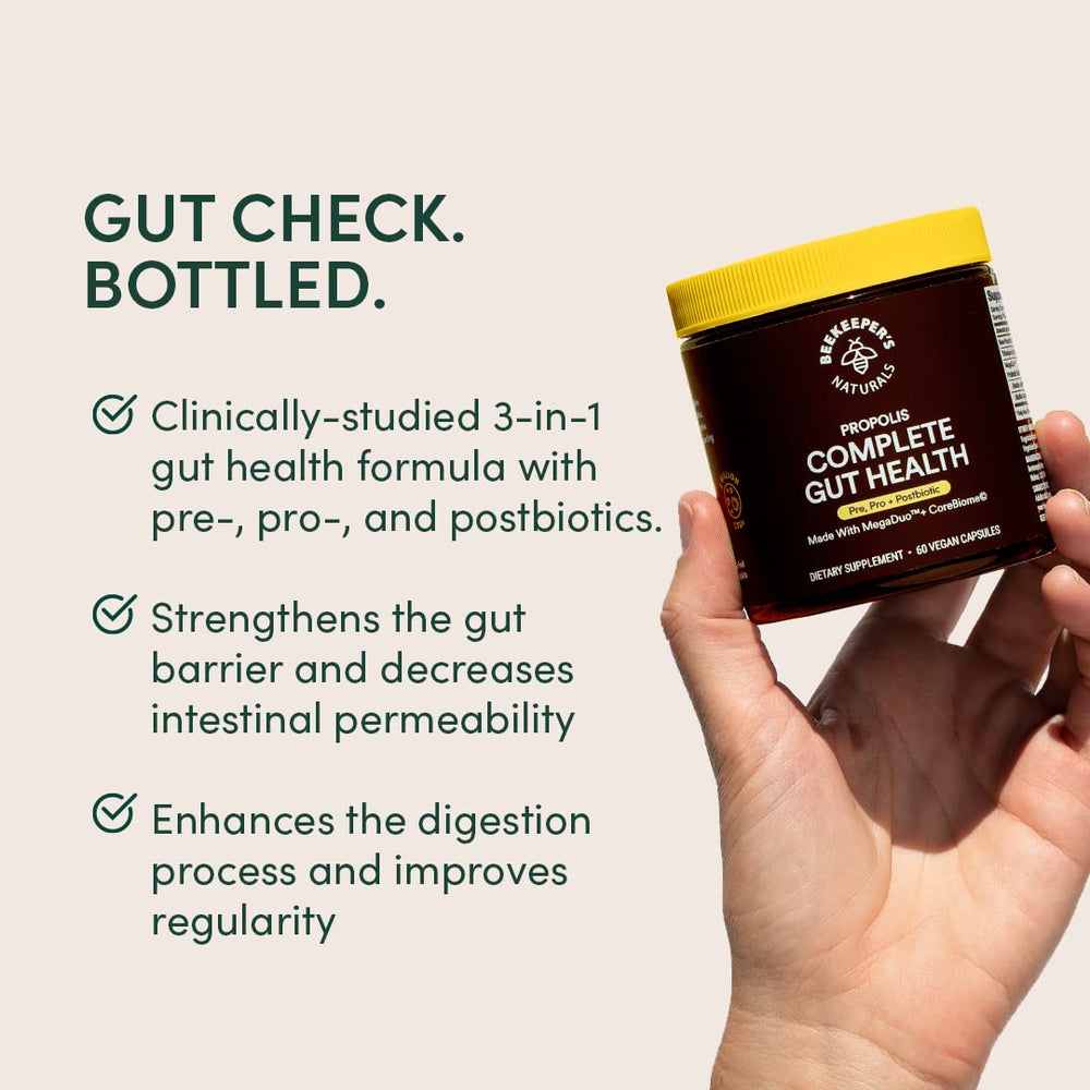 Beekeeper’s Naturals MegaDuo spore probiotic capsules for durable gut resilience.