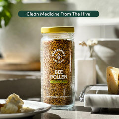 Beekeeper's Naturals bee pollen granules in a bowl support everyday protein and amino acids