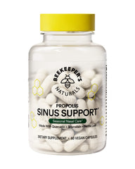 Beekeeper's Naturals sinus support capsules in bottle offering nasal comfort.