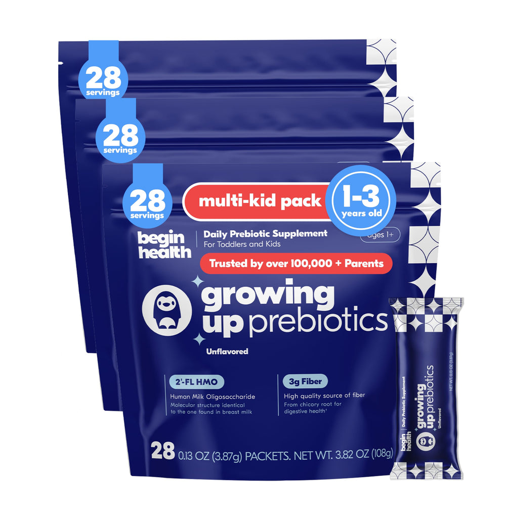 Begin Health Growing Up Prebiotics with kid-friendly spoon for easy dosing