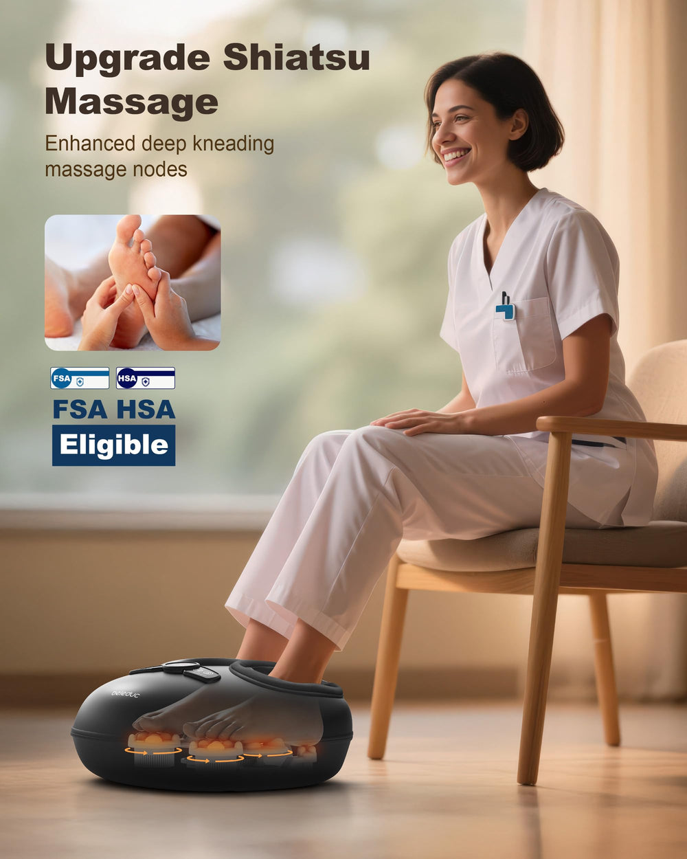 Beleduc foot massager with 360° compression for full-foot support.