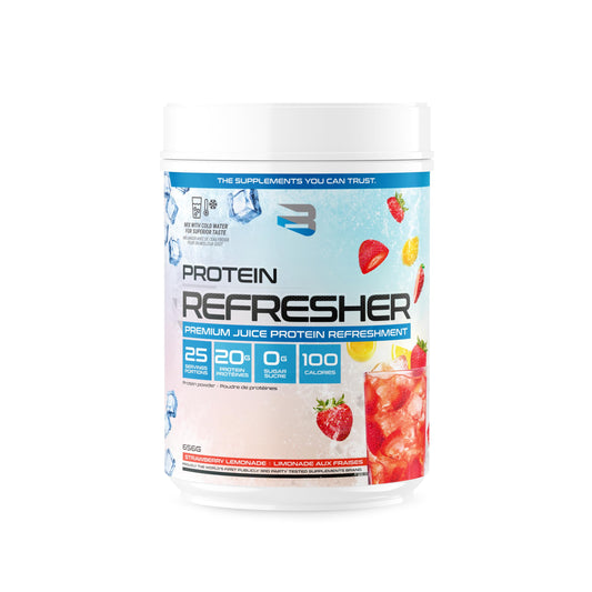Believe Supplements Protein Refresher bottle with iced tea flavor offers refreshing hydration support.