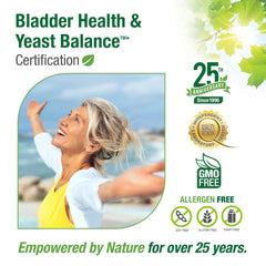 Bell Bladder Health & Yeast Balance on countertop with water glass for daily routine.