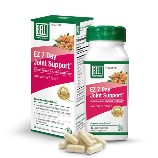 Bell EZ 7 Day Joint Support bottle showing daily mobility benefits