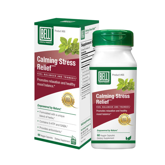 Bell Lifestyle Calming Stress Blend bottle shown for daily calm and relaxation
